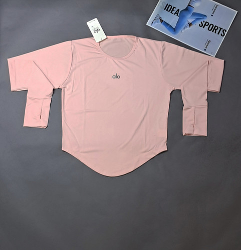 بلوز ورزشی زنانه کیمونو فینگردار مدل هلالی رنگ صورتی پاستیلی